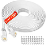 Cable Ethernet 30m, Haute Vitesse Cable RJ45 30m Long Câble Réseau Plat Installation Câble Internet 30 Mètres, âme en Cuivre pur Cable LAN, Gigabit Haut Débit Câble Patch Blanc pour Routeur(30 Clips)