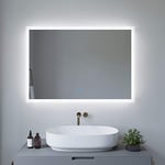 AQUABATOS Miroir de Salle de Bain, Lumineux, LED, 100 x 70 cm, avec éclairage, Interrupteur Tactile, intensité Variable, Blanc Froid 6400 K, Chauffage Miroir, Anti-buée, IP44, CE