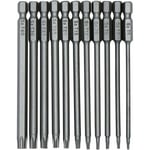 11 kpl 100 mm S2 1/4 tuuman Torx-ruuvitaltan terät Tarkkuus kuusiokolovarrella poranterä Magneettinen turvaruuvimeisseli T6-T40 pitkäpäinen Torx-ruuvimeisseli -