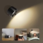 tekstap LED Wall Light Indoor 360° Rotatable Wall Lamp, Touch Control 3 Color Lights 3 Brightness Wall Lights, Rechargeable Battery Operated Wall Light for Bedroom Living Room Staircase (Black 1PC