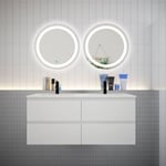 Ensemble meuble double vasque L.120cm 4 tiroirs + lavabo + 2 LED miroirs rond 60cm,blanc,easy