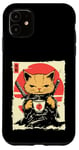 Coque pour iPhone 11 Kawaii Samurai Cat Drinking Coffee, Ninja Cat for Cats Lovers