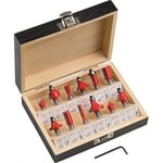 Meister 5644460 Lot de 12 fraises à défoncer en bois pour défonceuse avec tige 8 mm en métal dur et fraise à rainurer en zinc