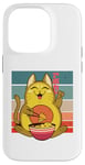 Coque pour iPhone 14 Pro Chat à jaune, souriant, ludique, bol japonais