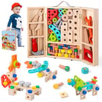 XIAPIA Boîte à Outils Caisse à Outil Enfant, Jeux Montessori Enfants 2 3 4 5 6 Ans, DIY Jouet Éducatif en Bois Bebe, Jeux de Construction Fille Garçons Noël Anniversaire Pâques Cadeau