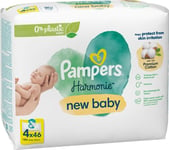 Pampers Harmonie New Baby Servetėlės Kūdikiams 4 Pakuotės, 184 Servetėlės