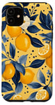 Coque pour iPhone 11 Motif à pois abstraits jaunes et carreaux bleus italiens avec citrons