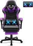 Chaise Gaming Racing Chaise Gaming Massante, Siege Gaming Avec Soutien Lombaire Massage Et Appui-Tête, Dossier Haut, Fauteuil Gaming Pivotant Pour Livestream Playstation Violet