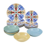 Baroni Home Servi Assiettes 18 Pièces en Porcelaine et Grès, Service d’Assiettes de Table pour 6 Personnes, Plats Colorés de Table, Fantaisie Sorrento