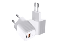 4smarts VoltPlug Mini - Strömadapter - 20 Watt - 3 A - Apple Fast Charge, Fast Charge, PD 2.0, PD 3.0, QC 2.0, QC 3.0, AFC, HiSilicon Fast Charging, Super Charge, Apple 2.4A, PD/PPS - 2 utdatakontakter - på kabel: USB, USB-C - vit