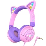 iClever Kids Headphones, LED Light Up Cat Ear, 85dBA Safe Volume, Stereo Sound Toddler Headphones, Foldable 3.5mm Wired Kids Headphones for iPad Tablets School Travel