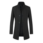 Allthemen Manteau Homme Hiver Long Trench Pardessus Parka Coat en Laine Chaud Veste Slim Fit Coupe Vent Col Montant Noir 3XL