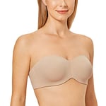 DELIMIRA Soutien Gorge sans Bretelles Invisible Grande Taille Femme Soutien-Gorge avec Armature Minimiseur Anacardier 95D