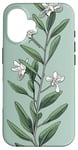 iPhone 16 Leaves Botanical Plant Line Art Sage Green Wildflower Floral Case