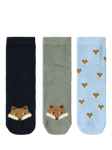 Lindex Kids' Fox Print Socks, Pack of 3, Light Dusty Blue