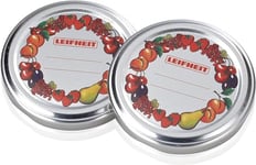 Leifheit Couvercle de rechange pour pot à confiture, Lot de 10 couvercles pour pots en verre, Couvercles dotés d’une étiquette pratique, Couvercles pour bocaux avec ouverture de diamètre 8,2 cm