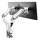 HUANUO White Dual Monitor Arm Desk Mount for 13 to 32 Inch Screens, Dual Monitor Stand for Curved Flat Screens, Double Monitor Arm VESA Mount 75 & 100 mm