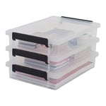 Iris Ohyama, Boite Rangement Plastique, 4L, Lot de 3, Transparent, Clips de Fermeture, Poignée, Organisateur de Papier & Documents, Empilable, pour Bureau, Jouets & Jeux, Fournitures Scolaires LLB-A4