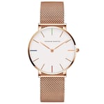 Montres Femme, Allskid Blanc Minimaliste Cadran Or Rose Acier Inoxydable Engrener Ajustable Bande de Montre Quartz Montre Bracelet Women Watches (Free, Gold)