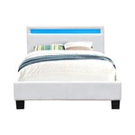 King of Dreams Angel - Solide et Confortable Lit 90x190 avec Sommier + Tête de Lit avec Eclairage LED Couleur Blanc + Pieds en 10 cm pour Matelas en - 13 Lattes