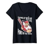 Womens Patience at the Plate Power in the Swing Baseball Player V-Neck T-Shirt