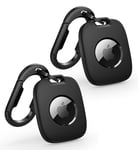 SURITCH for AirTag Holder, 2 Pack Protective Case for AirTag with Karabiner Portable Airtag Keyring Scratch-Resistant Airtag GPS Tracker Cover for Keys, Pet Collar, Bags, Luggage-(Black+Black)