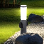 Lampe D'Extérieur Borne Lumineuse Lampadaire Anthracite Inox de Jardin 2x Prise