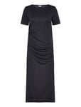 Slash Nk Rouched Midi Dress Ss Black Tommy Hilfiger