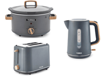 Tower Scandi Kettle Toaster & 3.5L Slow Cooker Matching Set Grey/Wooden Accents