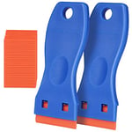 Flintronic Grattoir, 2 Grattoir Vitre avec 30 Pièce Lames de Rechange, Grattoir Plaque Vitrocéramique pour Élimination de L'adhésif, Peinture, Décalcomanies des Portes Vitres Fenêtres (Bleu Orange)