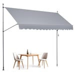 VEVOR Auvent de terrasse rétractable 400 x 120 cm, store banne manuel avec manivelle, hauteur réglable 218-310 cm, abri pare-soleil extérieure de balcon résistant aux UV pour patio, balcon, cour, gris