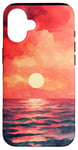 Coque pour iPhone 16 Housse de téléphone motif aquarelle géométrique plage et océan coucher de soleil rouge