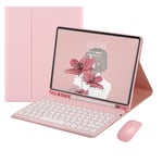 IPad 9 2021 10,2 pouces IPad 8 IPad 7 Air 3 Pro 10,5 étui clavier avec souris couleur clavier rétro rond capuchons de touches mignon bonbons couleurs clavier détachable iPad 9e 8e 7e génération 10.2 couverture-rose-iPad7/iPad8/iPad9/Air3 /Pro10.5