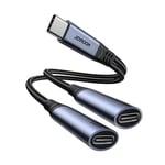 Joyroom 2-i-1 lydadapter USB-C til dobbel USB-C-kabel - svart