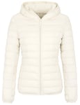 Wantdo Femme Veste en Duvet Manteau Matelassé à Capuche Léger Compressible Veste Coupe-Vent Isolée de Montagne à Capuche Mince Veste d'Extérieur Courte Ivoire L