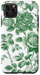 Coque pour iPhone 11 Pro Max Chinoiserie Toile Vert Motif Roses Feuilles Jardin