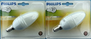 2 x  Philips 5 Watt SES Softone Candle Warm White E14 190lm