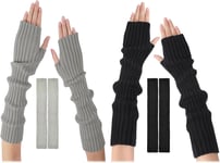 2 pièces Gants d'hiver tricotés pour femme,Manchettes tricotées pour femme,Mitaines longues mitaines,Gants Sans Doigts Chauffe-bras,Convient aux hommes et aux femmes en hiver (noir, gris).[G508]