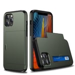 iPhone 12 Pro Max cover med slide-kortholder - Army Green