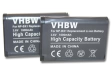 2 x batterie 1000mAh vhbw pour caméra Sony Handycam HDR-CX405, HDR-PJ240E, HDR-PJ410, Sony Action Cam HDR-AS20, HDR-AS200V, HDR-AS100VR comme NP-BX1