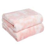 Dreamscene Ultra Soft Tie Dye Blanket | Plush Fleece Throw Over Sofa Couch | Fluffy Cosy Travel Bedspread, 150 x 200 - Blush Pink White