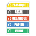 Ambiance Sticker Étiquettes Autocollant en PVC - Poubelle de Recyclage Souple Imperméable Lavable pour la Gestion des Sélectif Déchets Adhesif - 5 Étiquettes de 15 x 4 cm