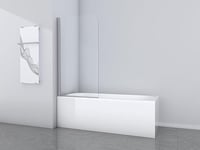 Marwell Paroi de baignoire pliante Silver Glow 80 x 140 cm à simple battant en verre de sécurité de 6 mm avec profilé en aluminium