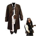 Pirates Of The Caribbean Cosplay Kostym Film Jack Sparrow Cosplay Full Set Costume Club Halloween Party Show Outfit S Yz wig hat L