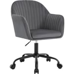 Woltu - Chaise Bureau Velours Chaise Coiffeuse Réglable en Hauteur, Fauteuil de Bureau Ergonomique, Fauteuil Pivotant, Gris Foncé