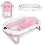 moovkee. Baignoire Bébé Pliable avec Thermomètre et Coussin de Bain - Baignoire Pliable Bébé 80 cm - Support Baignoire Bébé - Baignoire Nouveau-né Set Bébé - Baignoire Bébé - Siège de Bain Bébé