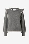 Selected FEMME - Tröja slfAlva Frills LS Knit O-neck - Grå