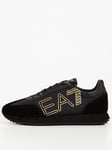 EA7 Emporio Armani Black &amp; White Vintage Trainers - Black/Gold, Black/Gold, Size 11, Men