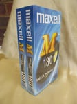 2 x 3 Hour Blank VHS Video Tapes Maxell M180 Sealed Pack Mega Power Tape