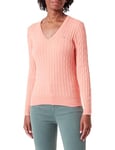 GANT Womens Cotton Cable V Neck Jumper Peachy Pink XS